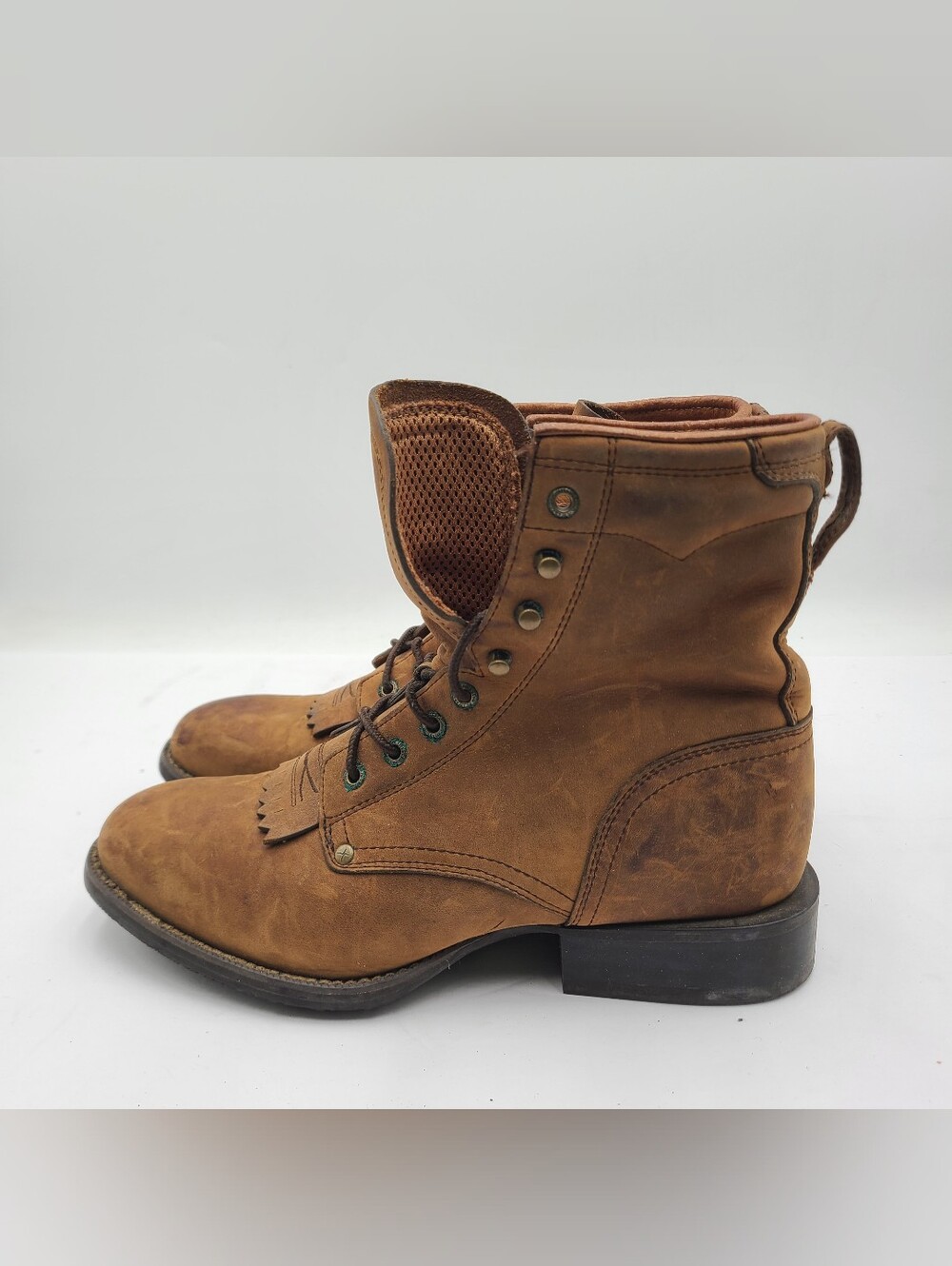 B53 Twisted X Women Leather Lace up Boots Brown Western Barbed Wire Size 7.5 B